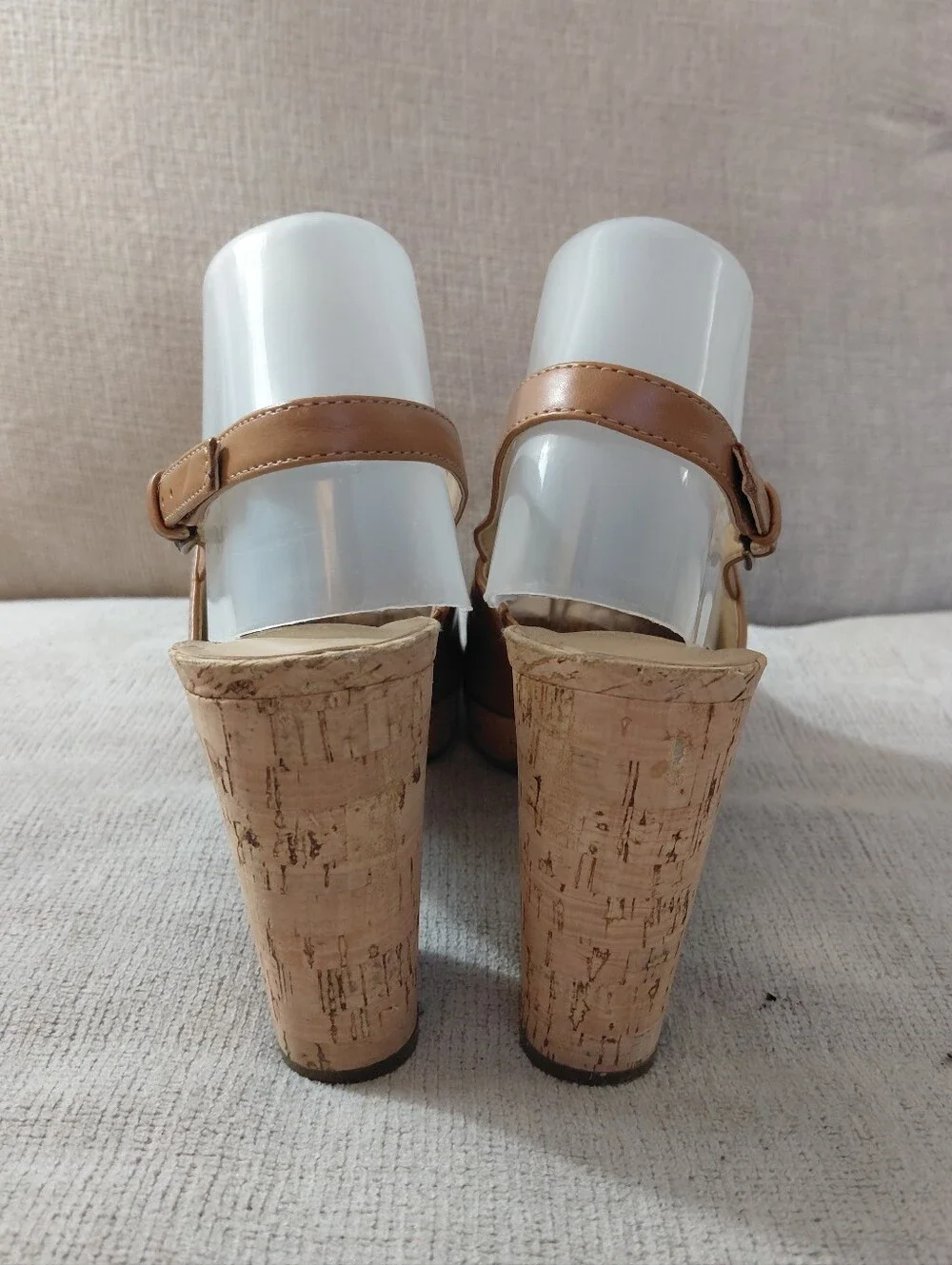 Naturalizer Tan Cork Platform Peep-Toe Block Heel Sandals Size 9.6